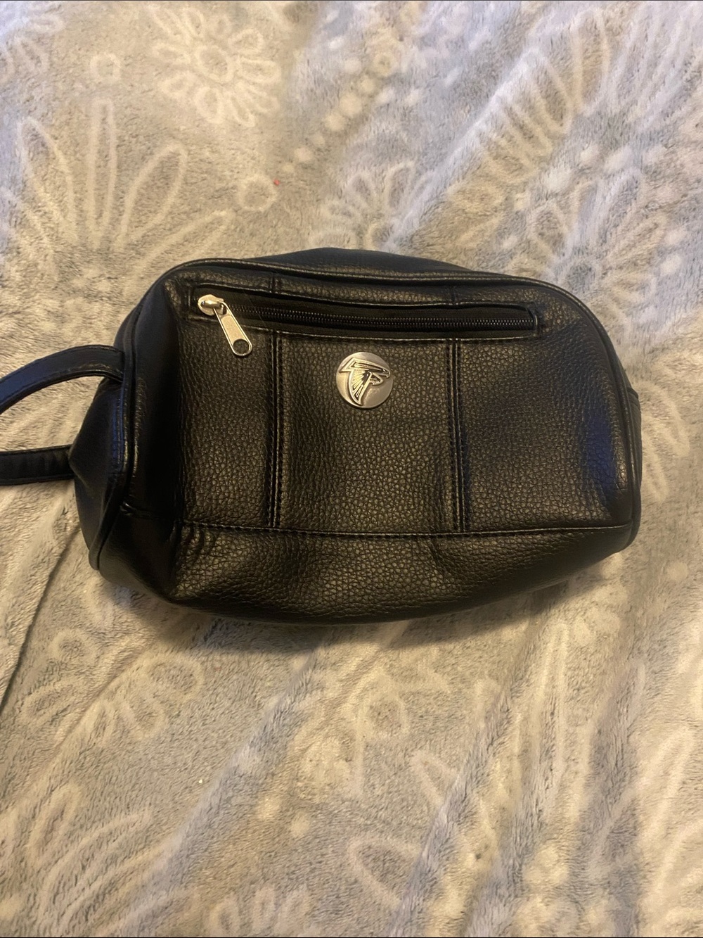 NFL Black Leather Toiletry Kit with Front Zip and Team Emblem